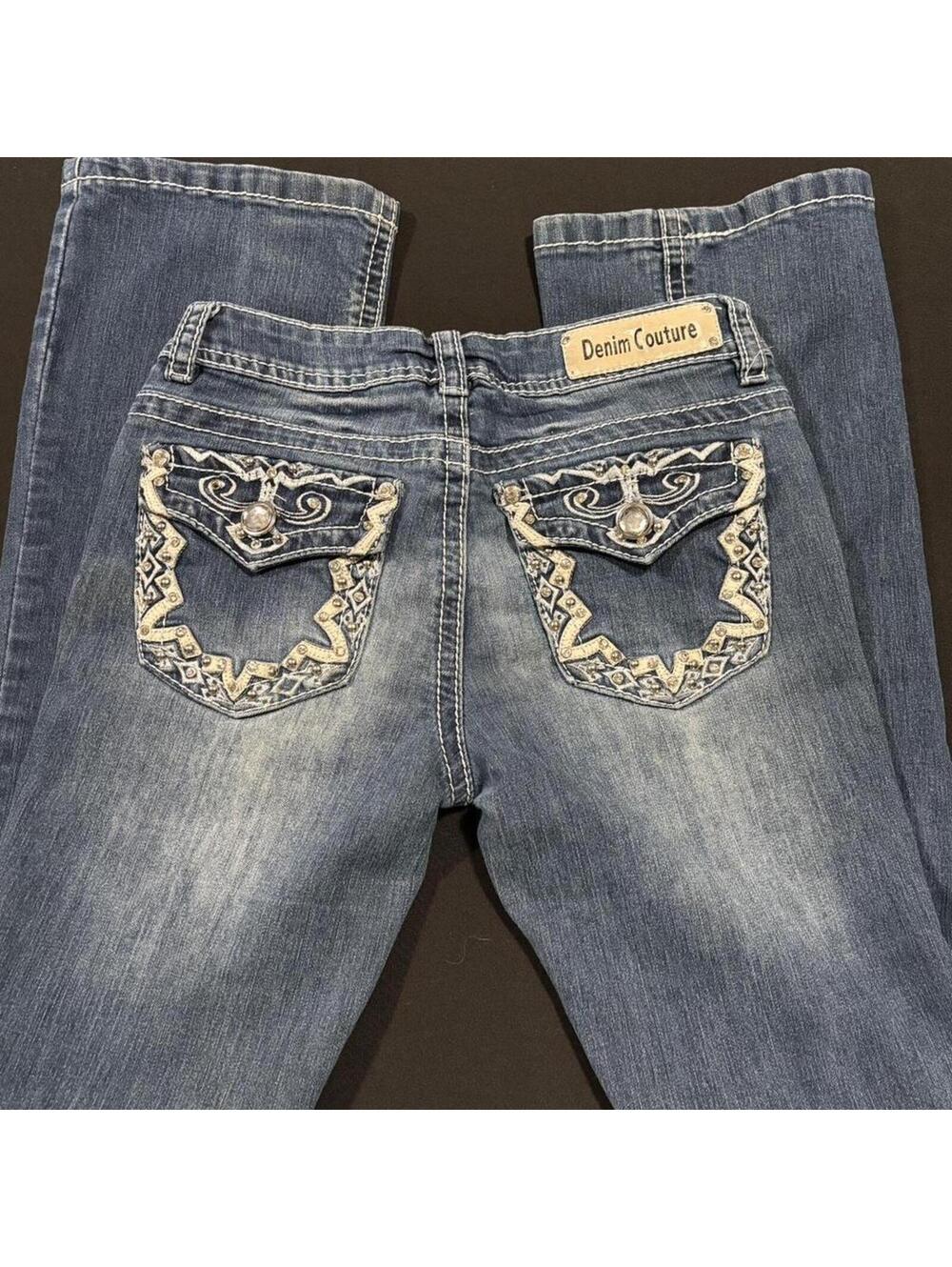 Denim Couture Y2K Rhinestone Embellished Bootcut Jeans (Size 3)